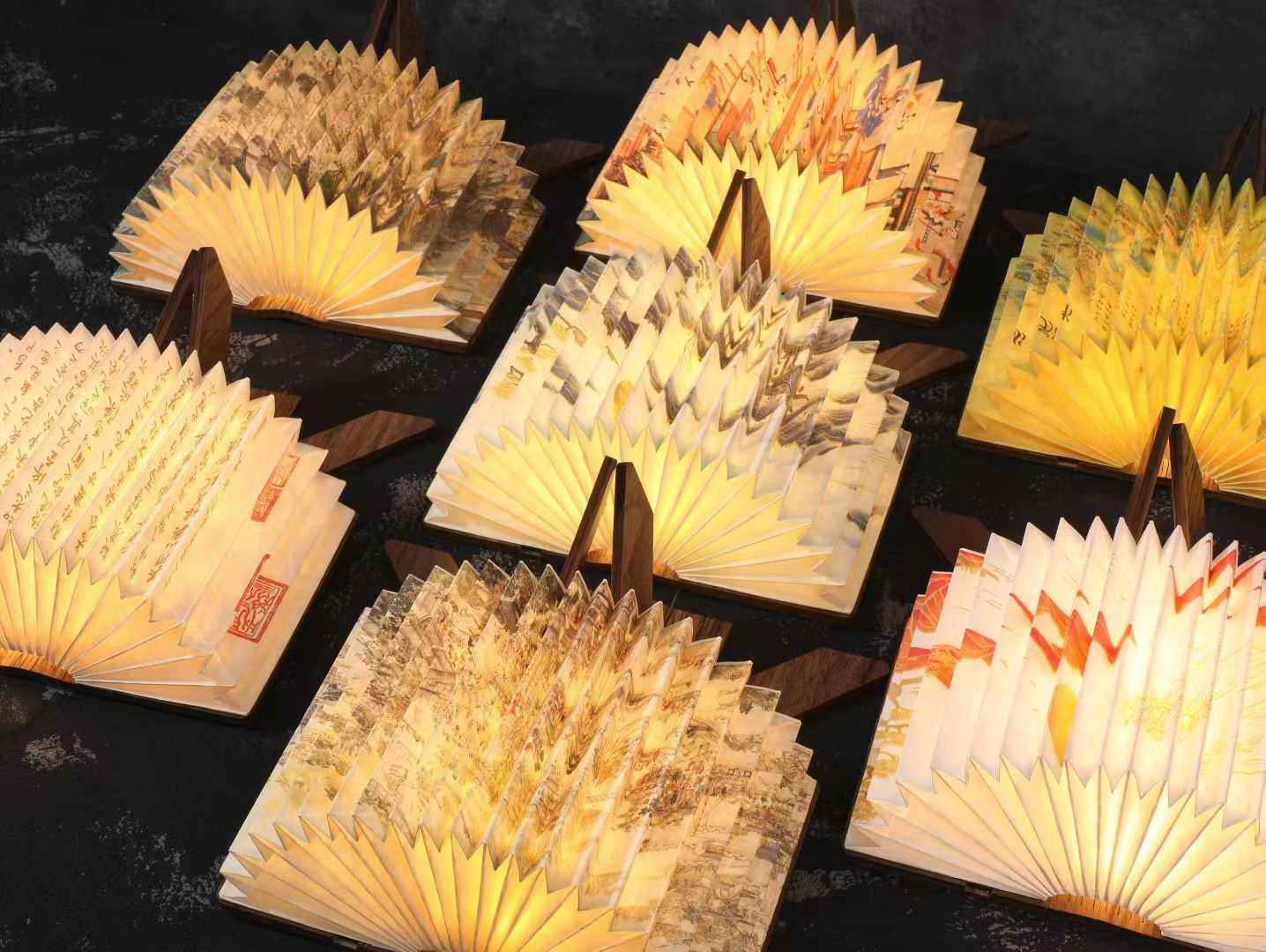 R-Shaped Wooden Folding Lamp Handmade Curved Paper Light LED - Zhengming R-001 Nordic Mushroom Table